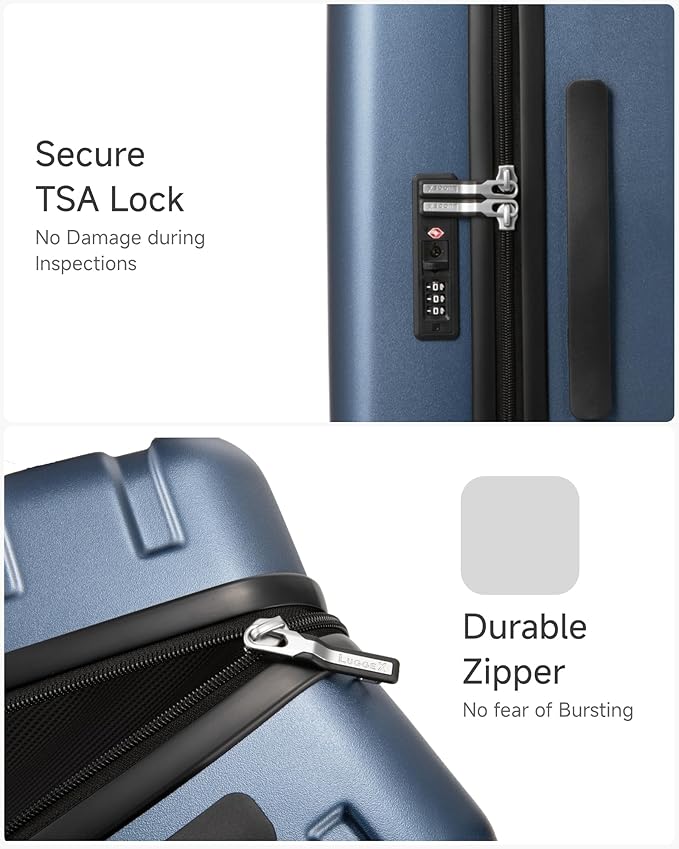 LUGGEX Carry On Luggage 22x14x9 Airline Approved, L2 100% PC Hard Shell Travel Suitcase with Smooth Spinner Wheels, TSA Lock (EX-Core, Blue, 20 Inch, 40L)