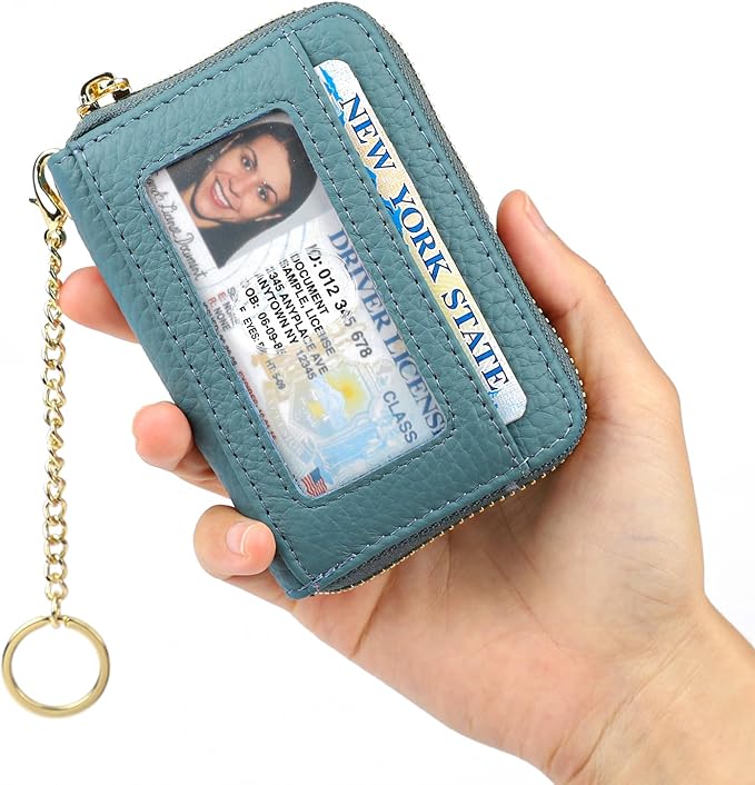 imeetu RFID Credit Card Holder, Small Leather Zipper Card Case Wallet for Women