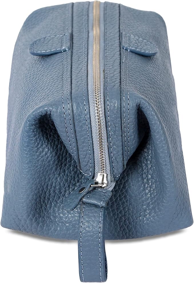 KomalC Premium Buffalo Leather Toiletry Bag for Men & Women With Water resistant Lining, Grooming Travel Pouch, Unisex Wash Bag for Toiletries, Gifts for Men and Women