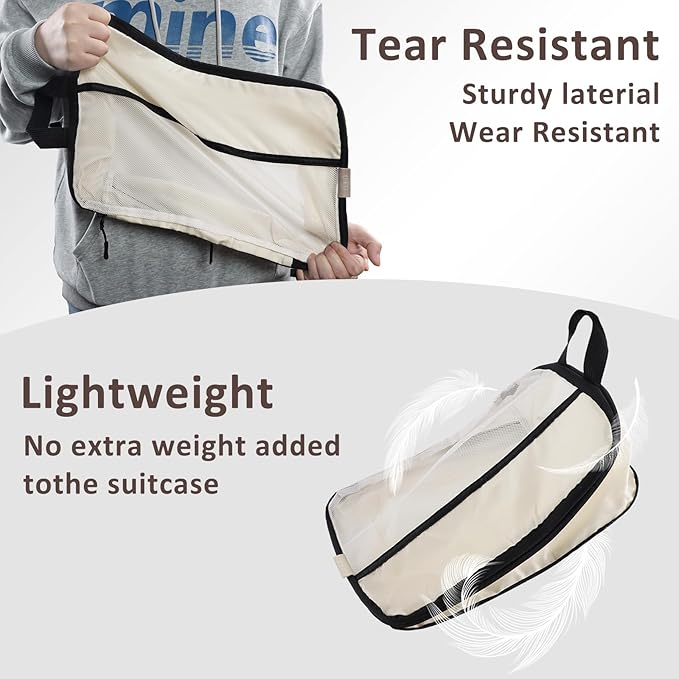 U+U 10 Set Compression Packing Cubes - Ultralight Cream Travel Organizers with Laundry Bag, Space-Saving Suitcase Organizer, Expandable Packing Cubes for Travel and Family Vacation (Cream)