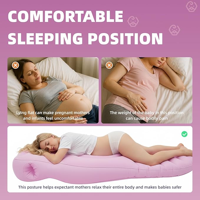 Inflatable Pregnancy Pillow, Pregnant Woman's Abdominal Hole Full Body Inflatable Bed Abdominal Mattress, Prone Pregnancy Pillow - Pregnant Woman's Swimming Pool Float (Pink)