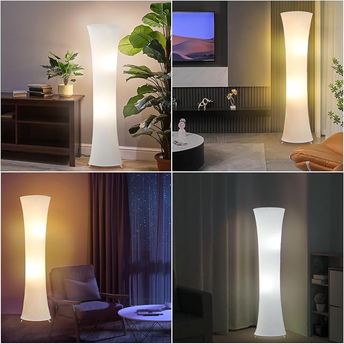 46“ Floor Lamp for Living Room, Color Temperature Adjustable Led Floor Lamps Column Floor Standing Lamp Corner Lamp for Bedroom, Office& Living Room-White Fabric Lampshade, Bulbs Include
