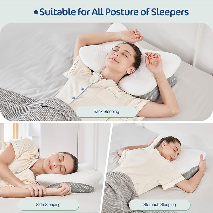 Ergonomic Cervical Pillow for Neck and Shoulder Pain Relief - Memory Foam Contour Pillow with Dual Heights, Cooling Breathable Pillowcase, Orthopedic Support for Side, Back, Stomach Sleeper