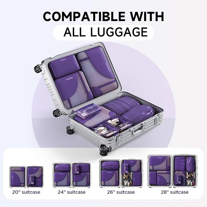 11 Set Packing Cubes for Travel, Gifts for Women Mom Kids, TSA Approved Bags for Makeup, Cosmetic, Toiletry, Suitcase Organizers for Checked Luggage, Cruise Essentials, Airplane Accessories, Purple