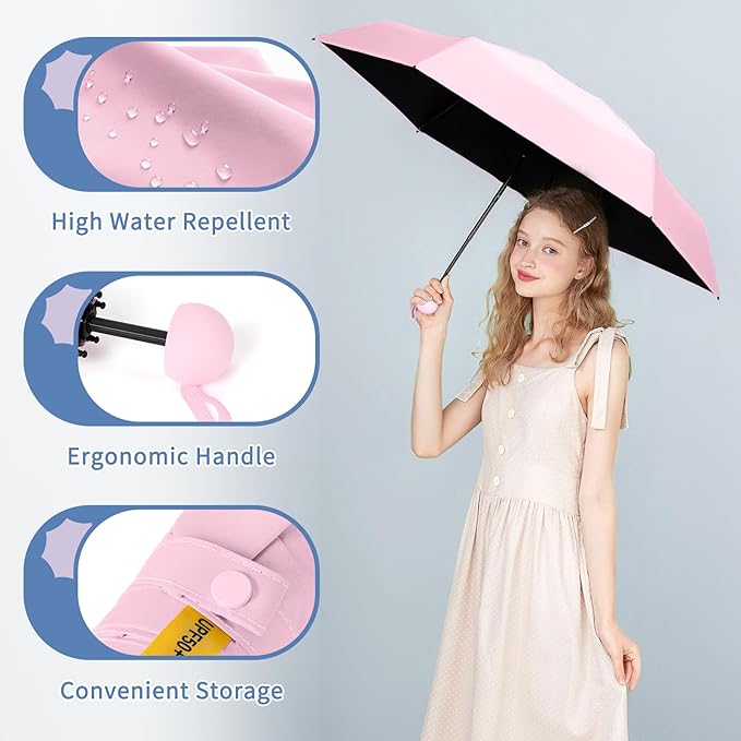 Yoobure Travel Umbrella Portable Compact Umbrellas, Pocket Mini for Purse, Umbrellas for UV Sun & Rain Small for Backpack, Umbrella with Case Folding for Kids Women