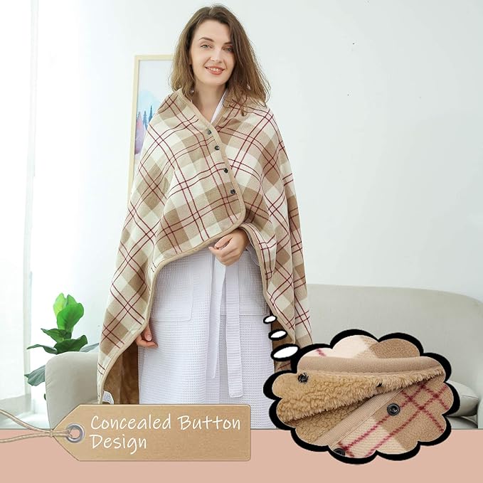 XING YE CHUAN Fleece Wearable Blanket, Comfy Poncho Throw with Buttons, Plush Sleeveless Blankets, for Women Cape Wrap Cover…
