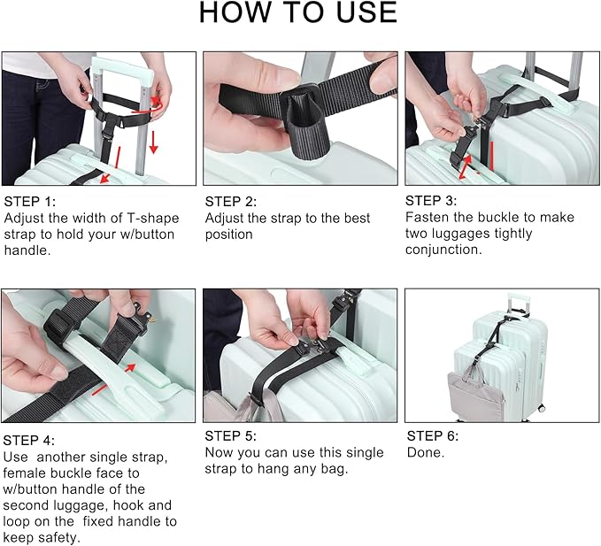 Vigorport Luggage Straps, Metal Luggage Connector Straps for Suitcases Add A Bag and Connect Your 2 Suitcases Together Adjustable Attachment Accessories Belts (0.75" Width Small Size)