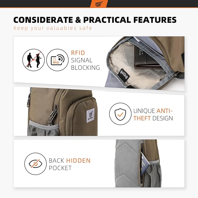 SKYSPER Sling Bag RFID Crossbody Sling Backpack Cross Body Shoulder Bag Travel Hiking Daypack for Women Men(Taupe)