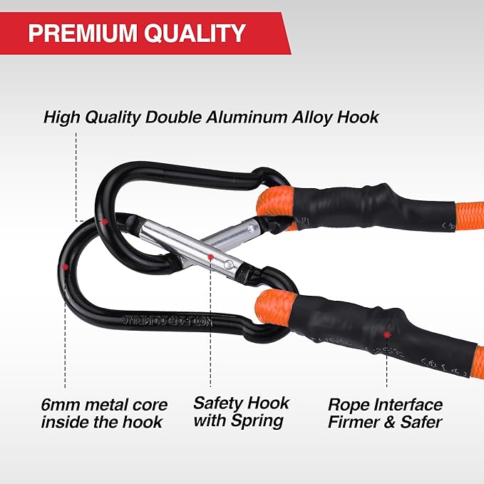 WORKPRO 24 Inch Bungee Cords with Hooks, 4 Pack Superior Rubber Heavy Duty Bungee Straps Strong Elastic Rope for Outdoor Tent, Luggage Rack, Camping, Cargo, RV, Bike, Transporting, Storage, Orange