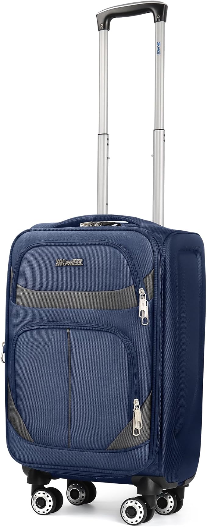 20" Luggage, Softside Suitcase with LOCK,Expandable Luggage w/Double Spinner Wheels, Lightweight Rolling Suitcases for Travel Carry On Luggage（Navy-Grey,20in）