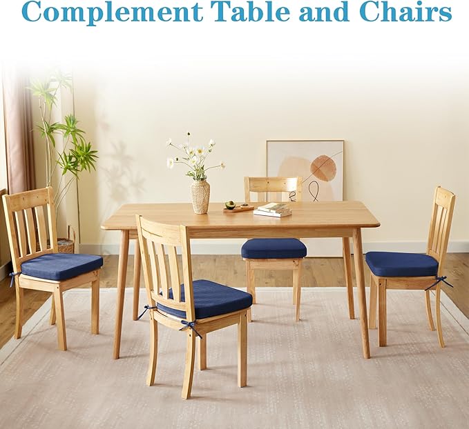 Chair Cushions for Dining Chairs Set of 6, Non Slip Kitchen Chair Pads, 17" x 16" x 2", Indoor Dining Chair Cushions with Ties, D-Shaped Seat Cushions for Kitchen Chairs, Navy Blue
