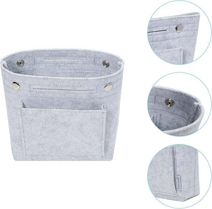 Vercord Mini Slim Small Felt Purse Organizer Insert Inside Handbag Tote Pocketbook for Women Light Grey