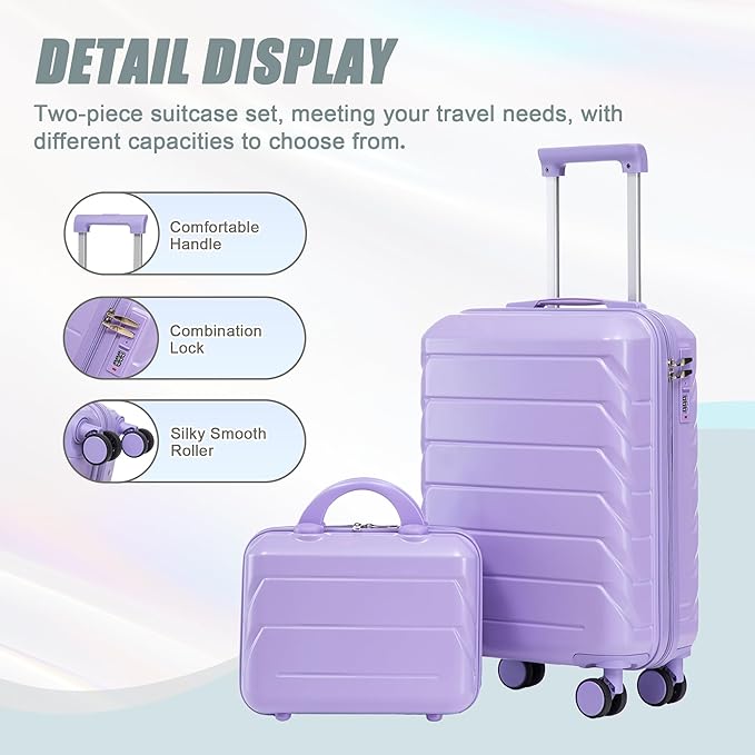 Hardshell Luggage, Lightweight Durable ABS Suitcase with Spinner Wheels, 14/20 Inch