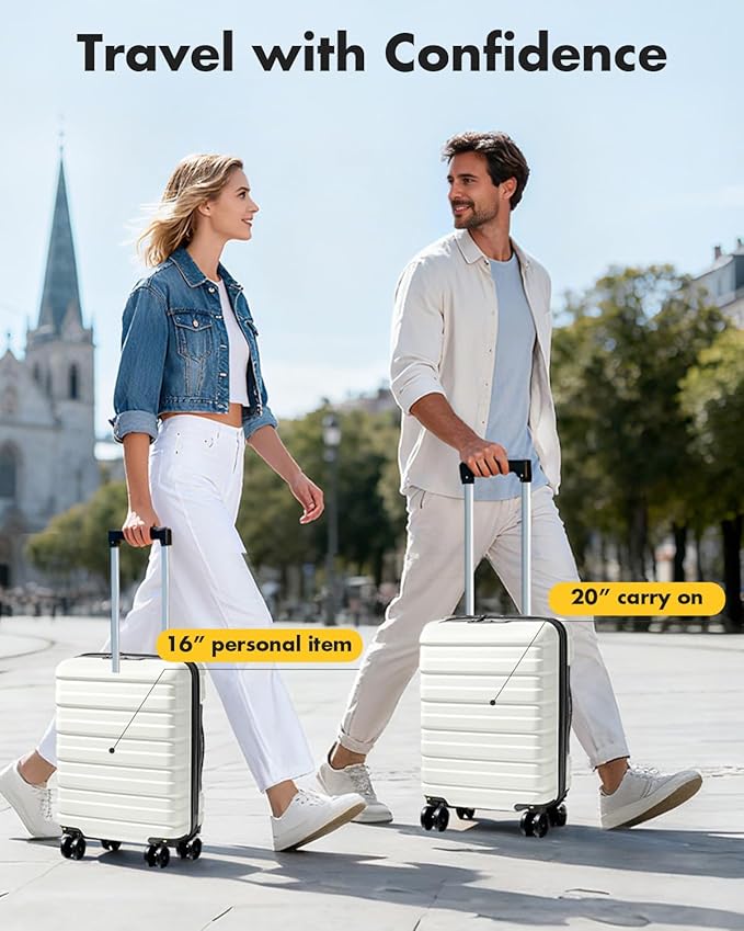 Lekesky 16 Inch Underseat Carry On Luggage Airline Approved, Small Hard Shell Suitcase with TSA Lock Spinner Wheels, Lightweight Personal Item Carry-On for Travel, Beige-Brown