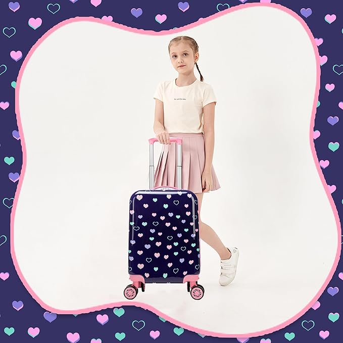 Kid's Luggage Set 5 Piece Suitcase Set 16" Hardside Luggage with Spinner Wheels Girls Carry on Toddler Travel Rolling Suitcase with Neck Pillow Airline Approved