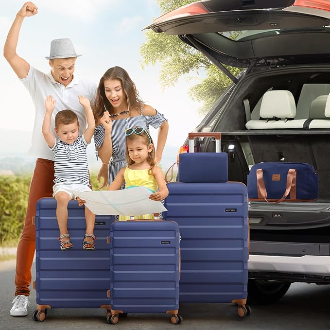 Hoteel Luggage Sets 5 Piece, 4-Year Warranty, Carry-On Luggage with Dual-Spinner Wheels, ABS Hard Shell Suitcase with TSA Locks, Lightweight Luggages for Travel, Dark Blue(20IN/24IN/28IN/DB/TB)