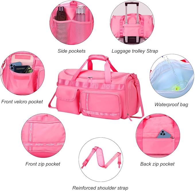 MAXTOP Gym Bag for Women Men Travel Duffle Bag Large Capacity Carry On Weekender Overnight Bag With Shoe Compartment Gym Tote Dry Wet Separation Duffel Bag for Travel