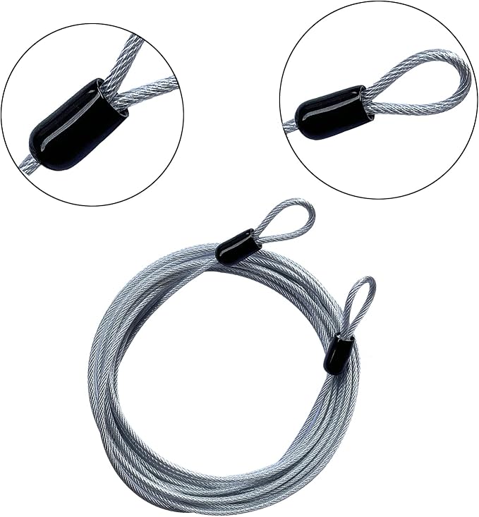 GOMRQING 30FT 3mm Outdoor Travel Long Security Cable Lock,Braided Steel Coated Safety Cable Luggage Lock,Safety Cable Wire Rope Double Loop Lightweight (1 Pack)