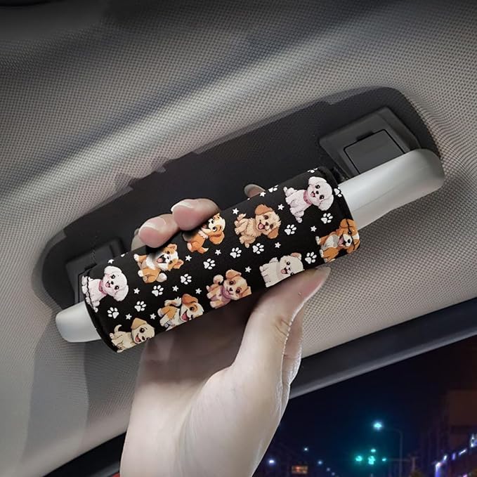BIGCARJOB 2 Pcs Lovely Puppy Print Luggage Handle Wrap Set for Women Girls Travel Suitcase Handle Sleeve Cover Universal Identifier Travel Bag Wraps Washable Luggage Tags