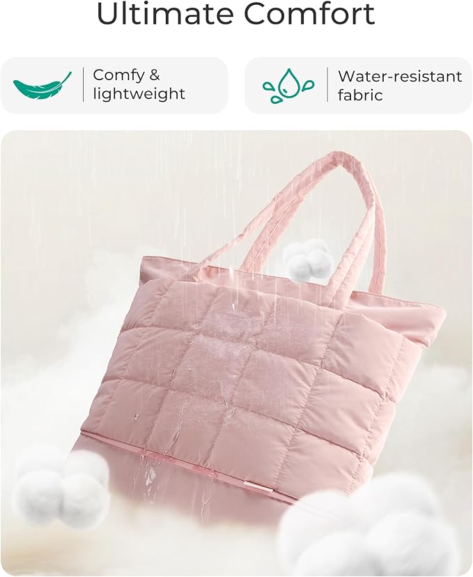 BAGSMART Expandable Tote Bag for Women, Puffer Work Tote Handbag, Quilted Carry On Bag for Travel Gym