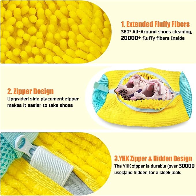 Shoe Washing Machine Bag, Shoe Laundry Bag, Shoe Cleaning Bag for Sneaker Tennis Shoes Unstain Cleaner Kit, Yellow