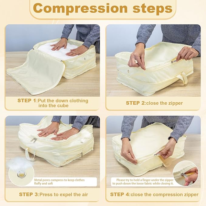 Compression Packing Cubes for Travel Essentials, 2pc Expandable Travel Cubes for Packing Bags Suitcase Organizer, Beige