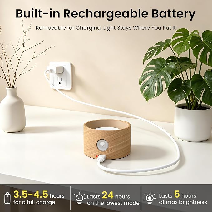 Koopala 3PACK Rechargeable LED Wall Sconce, Cordless Battery with Remote Powered Wall Sconce, 3 Brightness Levels, 360° Swivel Magnetic Shade for Reading Bedside, Wood Grain Color.