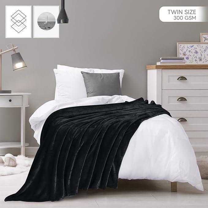 Utopia Bedding Fleece Blanket Twin Size Black 300GSM Luxury Anti-Static Fuzzy Soft Microfiber Bed Blanket (60x80 Inch)