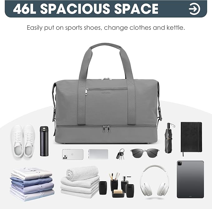 Oeihuivt Weekender Bags for Women - 21 Inch Large Travel Duffel Bag 2-Piece Set with Shoe Compartment, Heavy-Duty Canvas Leather Carry On Overnight Tote