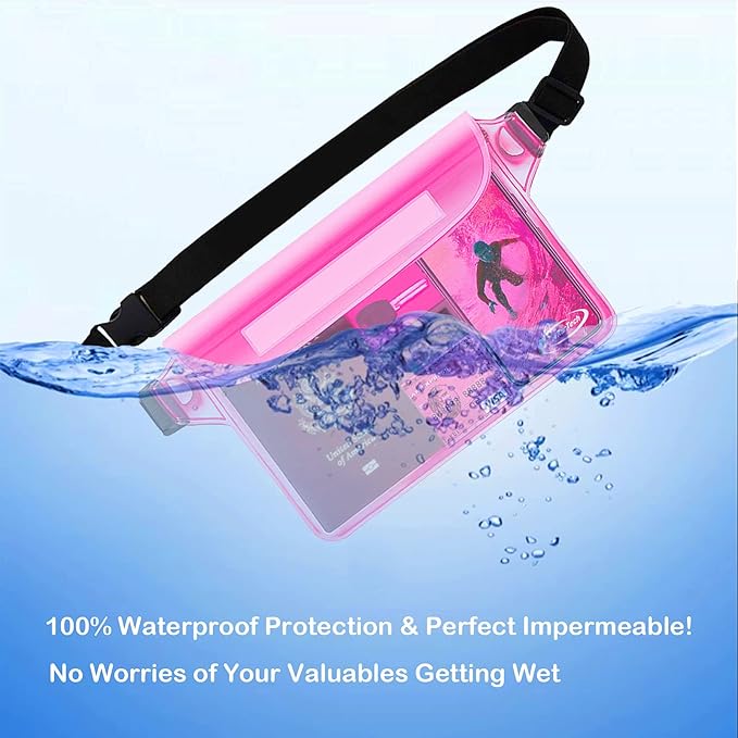 AiRunTech Waterproof Pouch with Waist Strap (2 Pack) | Beach Accessories Best Way to Keep Your Phone and Valuables Safe and Dry | Perfect for Boating Swimming Snorkeling Kayaking Beach Pool Water Park