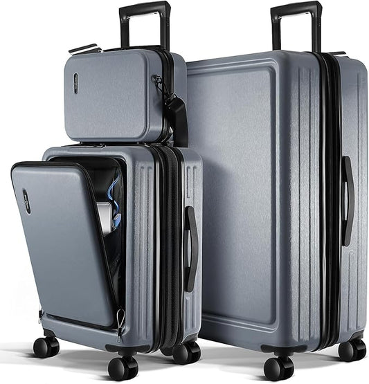 Luggage Sets 3 Piece, 20 Inch Carry on Luggage and 28 Inch Suitcases with Wheels Spinner, Durable Hard Shell Suitcase Set, Expandable Travel Suitcase, Grey
