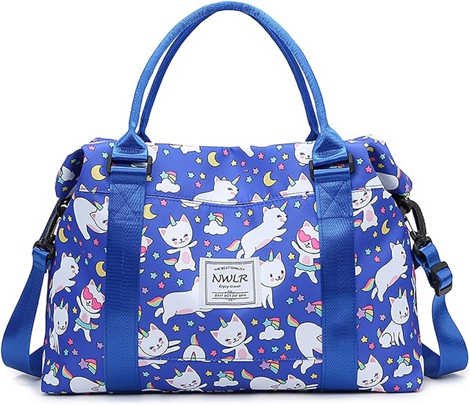 Travel Duffle Bag Weekender Overnight Bag Gym Tote with Dry and Wet Separated Pocket for Women Girls Shoulder Workout Duffel Bag Water Resistant (Rainbow Cats)