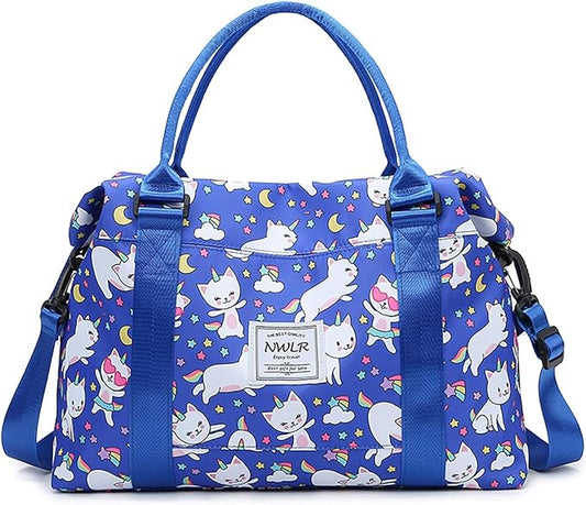 Travel Duffle Bag Weekender Overnight Bag Gym Tote with Dry and Wet Separated Pocket for Women Girls Shoulder Workout Duffel Bag Water Resistant (Rainbow Cats)