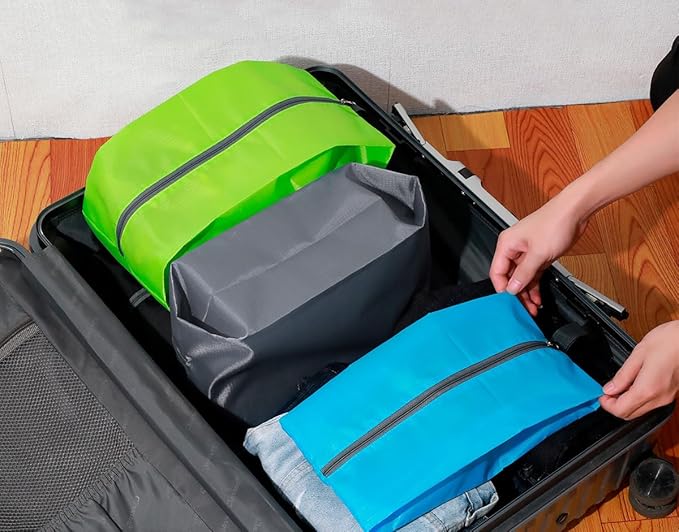 5Pcs Large Travel Shoe Bags Portable Travel Gifts Shoe Organizer with Zipper Closure, Waterproof Nylon Shoe Storage Organizer with Handle Travel Bags For Men and Women, Blue