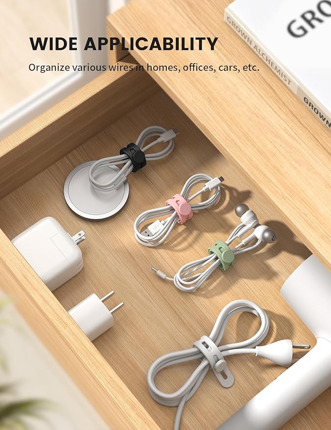 Lamicall 20Pack Silicone Cable Ties Cord Organizer - Elastic Durable Reusable Cord Straps, Cable Wraps Management, Home Office Dorm Organizer Ties for Phone Charger Electrical Wire, Travel Essentials