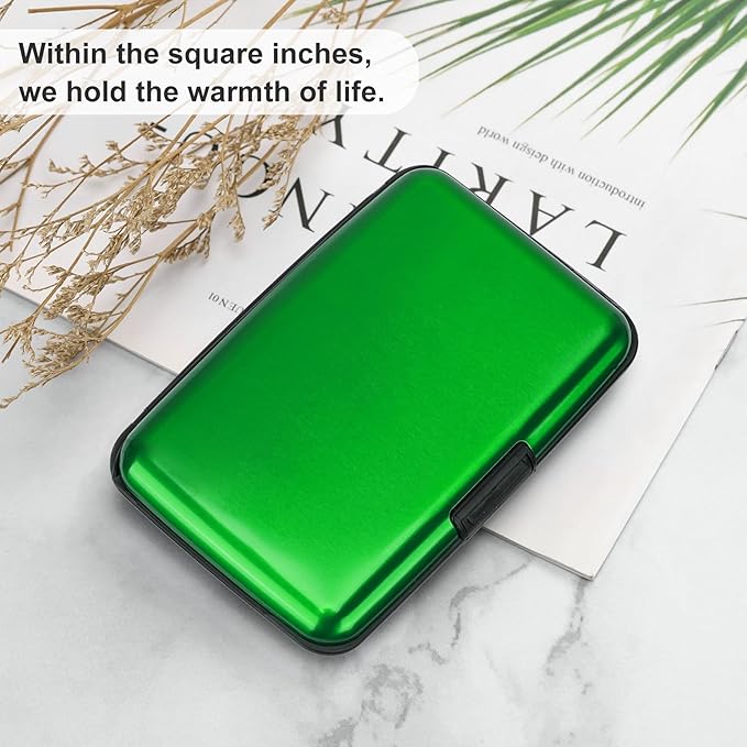 ELFISH Mini RFID Aluminum Wallet Credit Cards Holder Business Card Case Metal ID Case for Men Women (Green)