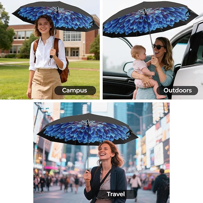 ZDSSM Compact Inverted Travel Umbrella, Automatic Open Close, 9-Rib 46 Inch Windproof Umbrella, Waterproof UPF 50+, Portable Umbrellas for Men, Women, Travel, and Daily Use