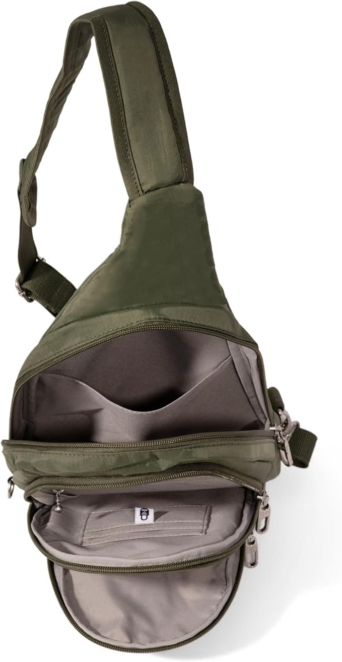 Baggallini Securtex® Anti-Theft Multi Zip Sling - Lightweight 8.6"x15.2" Travel Bag with Locking Zippers & RFID Protection