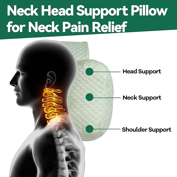 MABOZOO Neck Pillows for Recliners with Pocket,Headrest Cushion for Neck Pain Relief and Cervical Support,Recliner Head Pillow for Side Sleeping at Home, Office or Traveling（Green）
