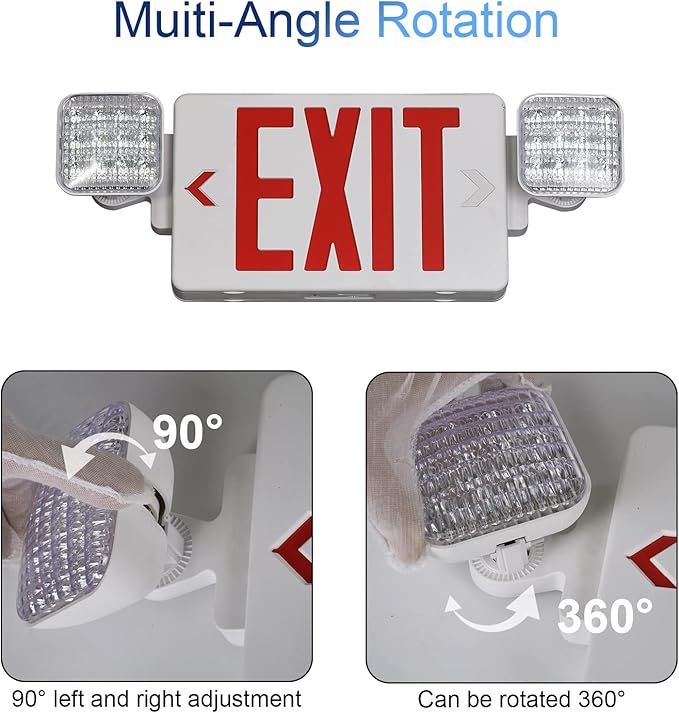 TANLUX Red Exit Sign with Emergency Lights, LED Emergency Exit Light with Battery Backup, UL Listed, AC 120/277V, Commercial Emergency Lights Combo for Business - 6 Pack