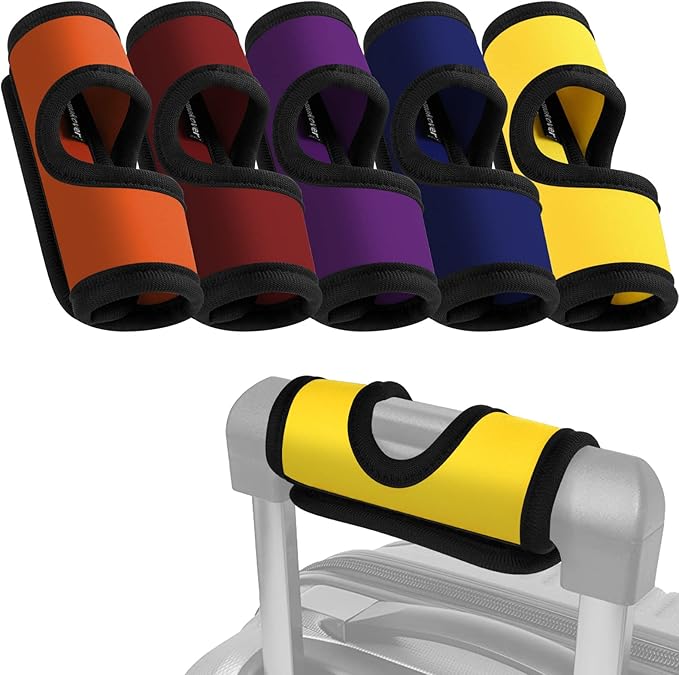 5 Pcs Neoprene Luggage Handle Wrap Handle Grip Luggage Tags Identifier Hollow Design for Push-Button, Bright Luggage Markers for Airport Travel Luggage Suitcase Trolley Case