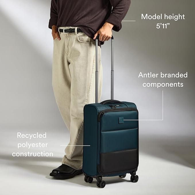 ANTLER - Soft Stripe Carry On Luggage 22x14x9 Airline Approved - Cabin Suitcase with Expander, Adjustable Handle, 4 Spinner Wheels, Lightweight, TSA Lock - Recycled Polyester Luggage - Indio Blue