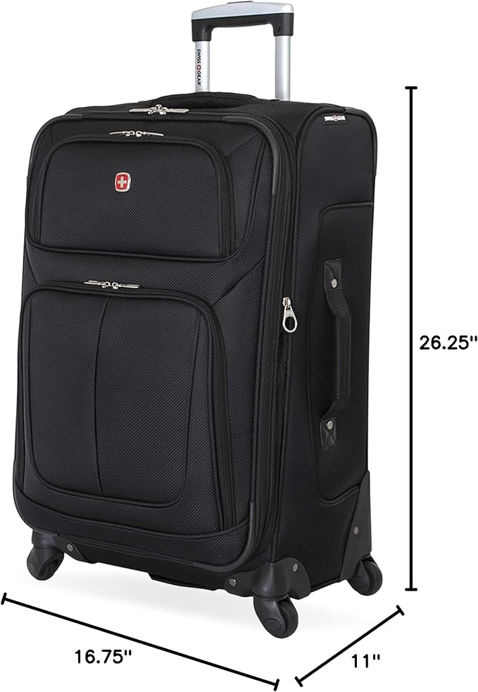 SWISSGEAR Sion Softside Expandable Spinner Luggage Durable Lightweight Travel Suitcase, Black, Checked-Medium 25-Inch