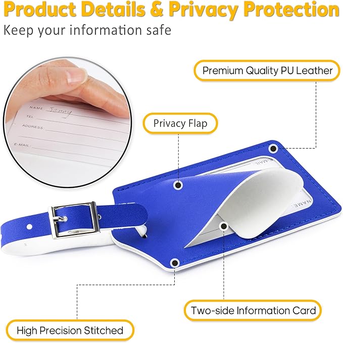 Travelambo Luggage Tags for Suitcases PU Leather Travel Tags Bag Tags Privacy Protection Travel Essentials