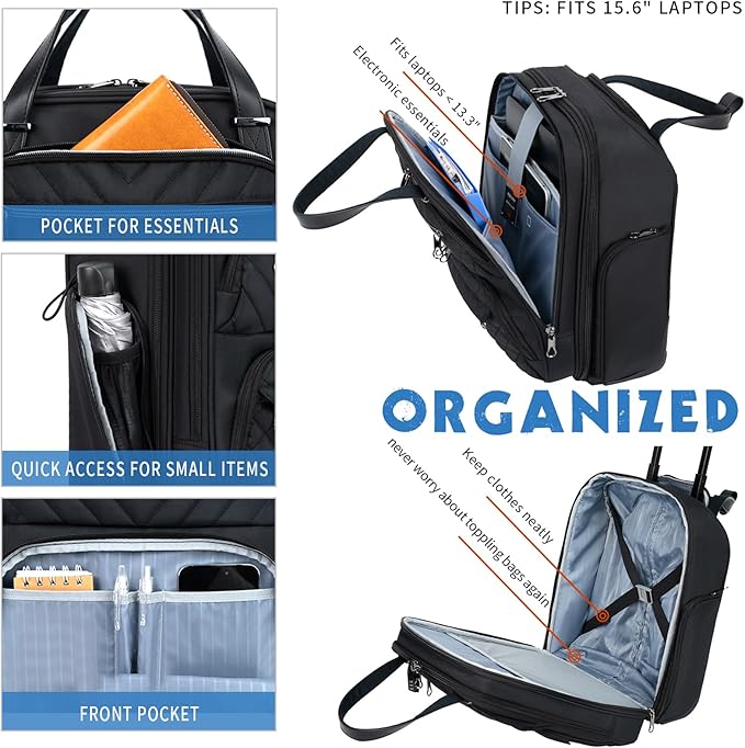 KROSER Carry On Underseat Multi-functional, 16-inch Underseater Lightweight Overnight Suitcase for Men Women, Black
