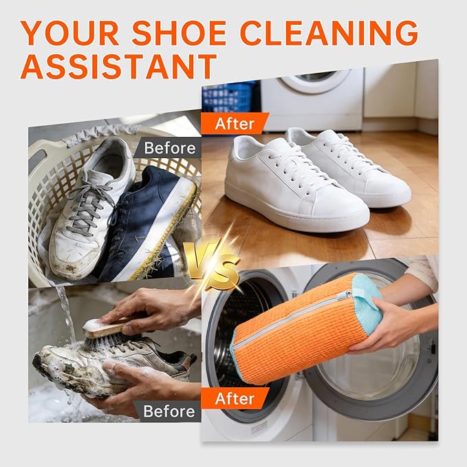 2PCS Shoes Washing Machine Bags, Laundry Shoe Bag for Washer and Dryer, Reusable and Durable Zipper Sneaker Shoe Washing Bag, Tennis Shoes Cleaning Bag for All Shoe Types (Orange)