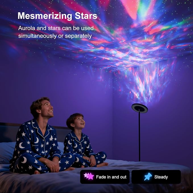 DUSKTEC 3-in-1 Floor Lamp, RGB Aurora & Galaxy Star Projector, 69", Black | Magnetic remote & touch, 1400 lm, 3000K–6000K tunable white, 10%–100% dimmable, 1 hr timer for bedrooms, kids' rooms & gaming