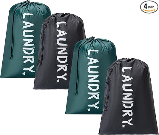 4 Pack XL Travel Laundry Bag, Machine Washable Dirty Clothes Organizer with Drawstring,Large Enough to Hold 4 Loads of Laundry, Easy Fit a Laundry Hamper or Basket Travel Essentials 24" x 36"