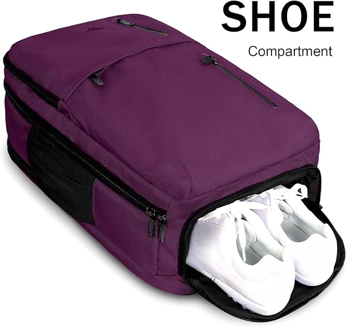 MATEIN Large 45L Travel Backpack for Women, Airline Approved Carry on Backpack with Shoe Compartment, Water Resistant Luggage College Overnight Weekender Travel Bag Fit 18" Laptop, Purple