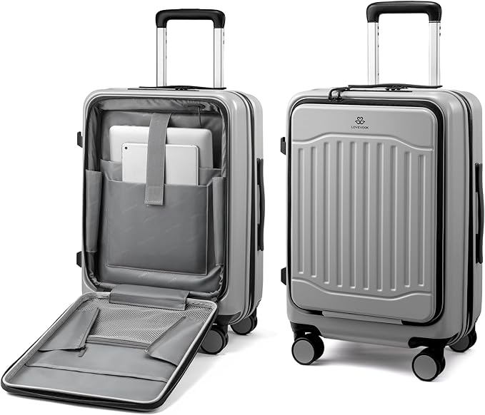 LOVEVOOK Carry On Luggage 22x14x9 Airline Approved, Expandable Hard Shell Suitcase with Spinner Wheels, USB Charging Port & Front Pocket, PC Hardside Rolling Luggage with TSA Lock for Travel